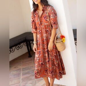 NWT Natural Life Rebecca Midi Dress - Orange Tropical Floral Vacation Sz Lg